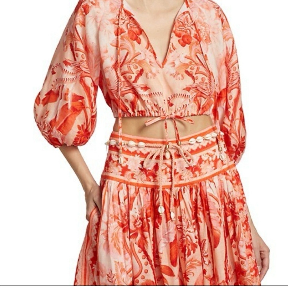 Zimmerman Lyre Yoke Midi Skirt / Red Palm